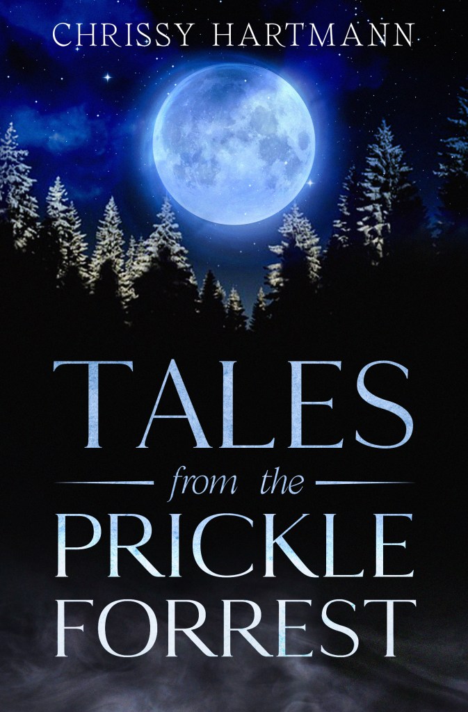 Tales from the Prickle Forrest  Book Cover which is a pine forrest with a full moon shining down over them.